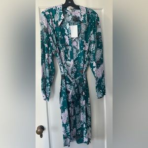 NEW Diane Von Furstenberg (DVF) Floral Print Shirt Dress, XL, Tags Still On